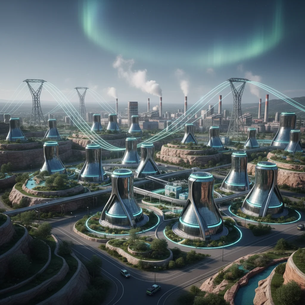 Advanced Modular Reactors (AMRs) providing clean energy to an industrial facility.