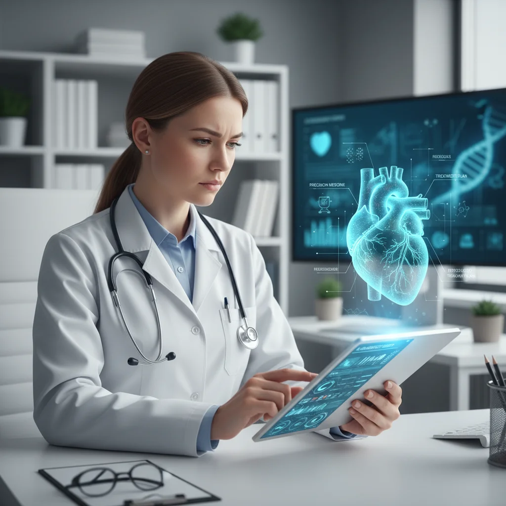 Doctor reviewing AI diagnostic reports for personalized medicine
