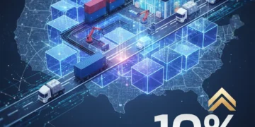 Blockchain network optimizing supply chain with 10% cost reduction for US businesses by 2026.