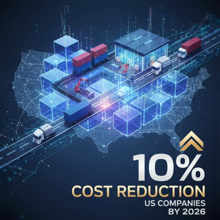 Blockchain network optimizing supply chain with 10% cost reduction for US businesses by 2026.