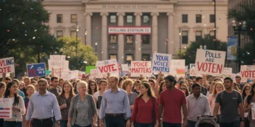 Diverse citizens marching to vote, symbolizing increased civic engagement