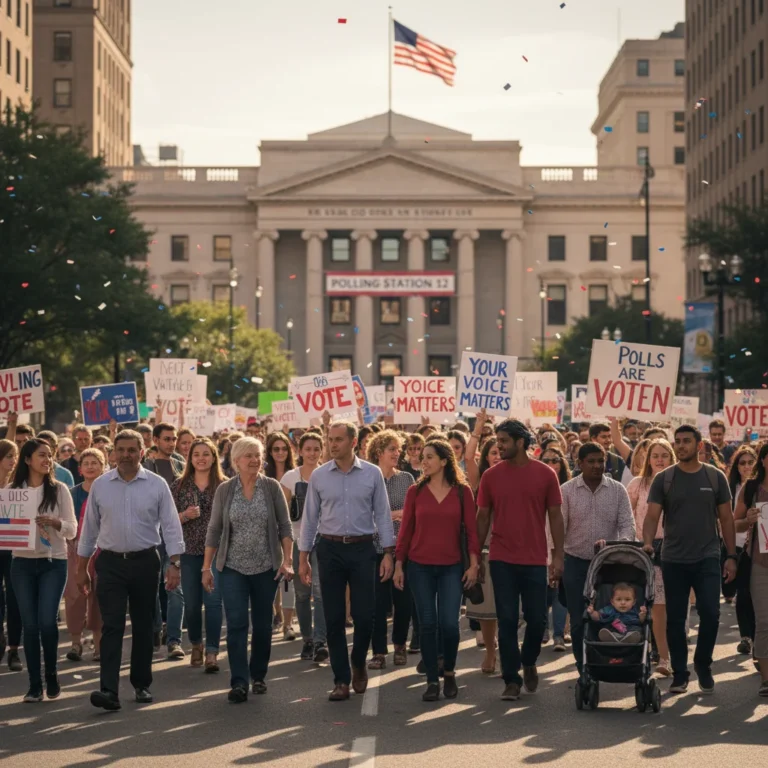 Diverse citizens marching to vote, symbolizing increased civic engagement