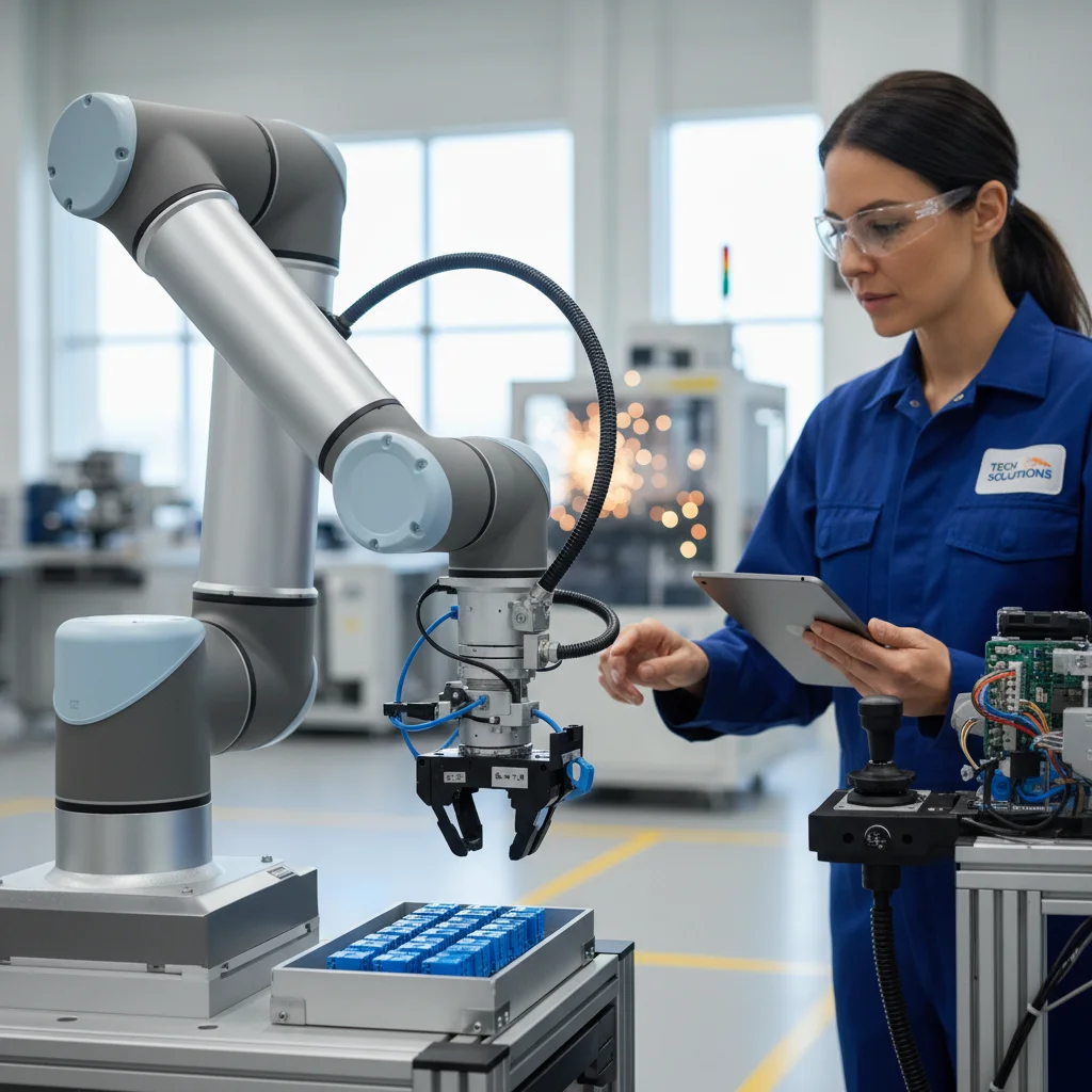 Collaborative robot assisting human worker in US factory.