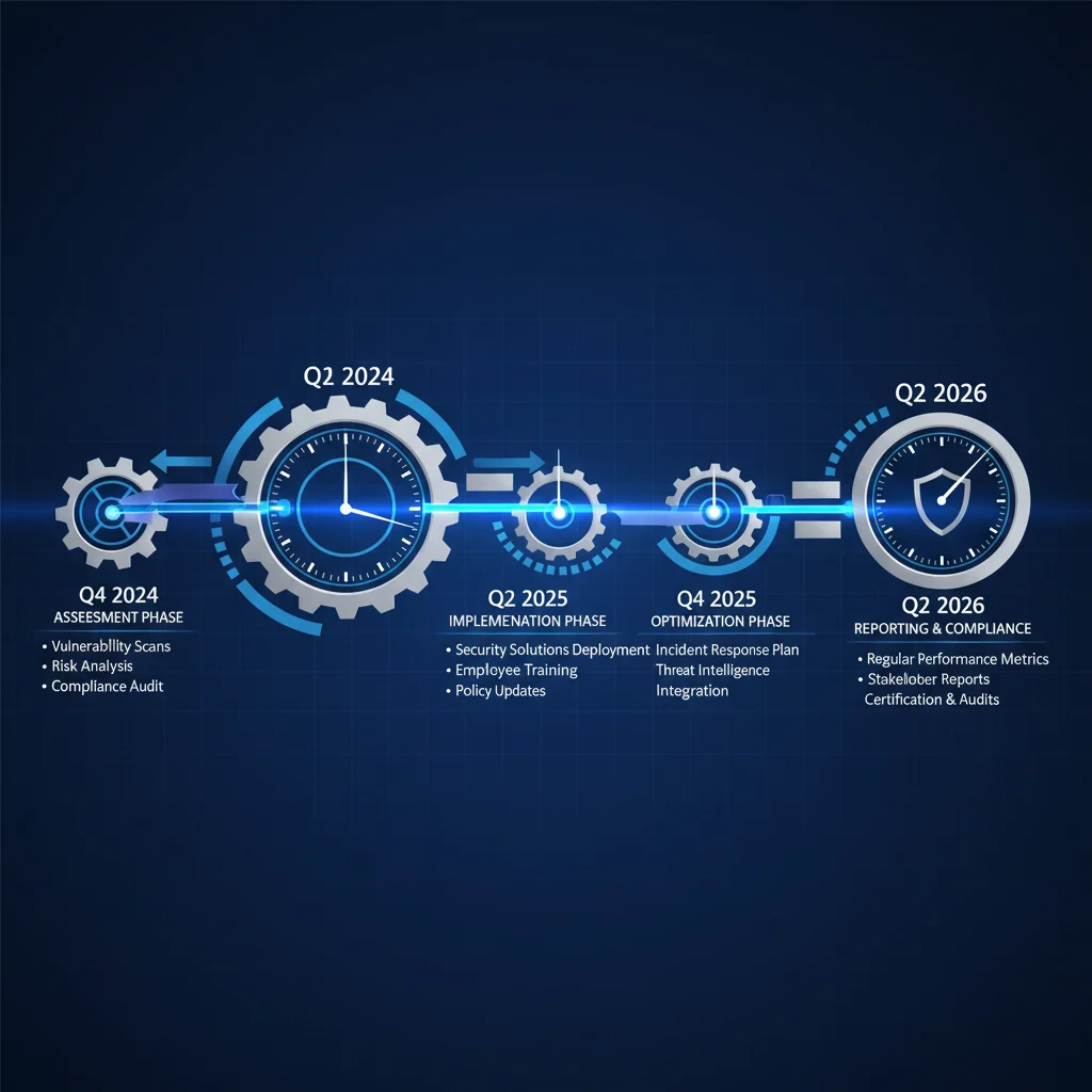 Timeline illustrating cybersecurity compliance milestones towards Q2 2026