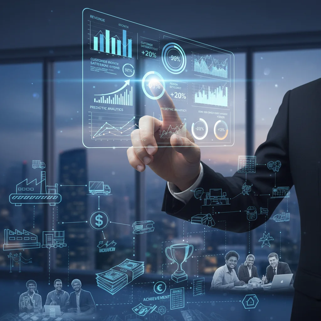 Real-time data analytics dashboard showing key performance indicators and business optimization