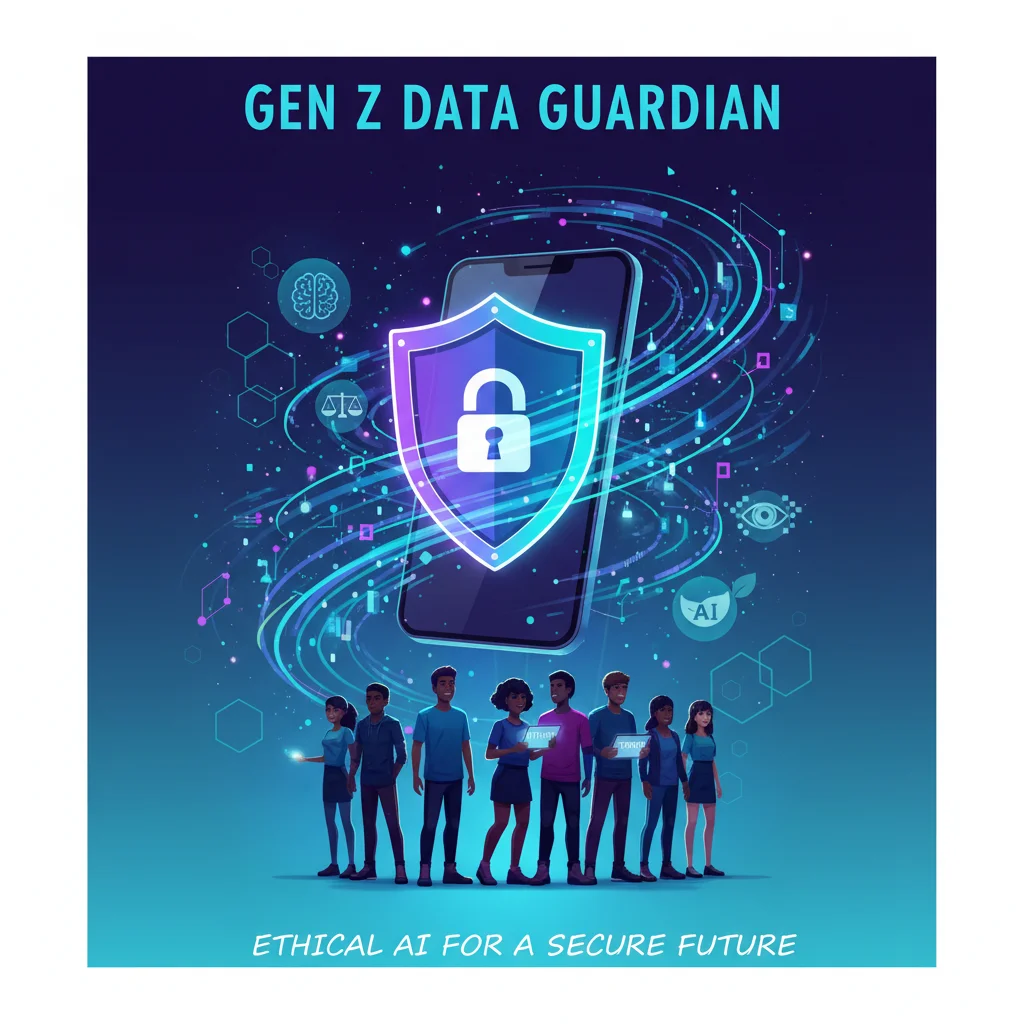 Graphic depicting data privacy and ethical AI concepts for Gen Z's digital interactions.