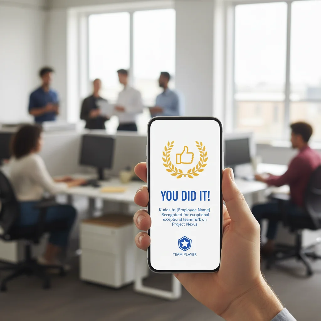Digital employee recognition on a smartphone, highlighting modern engagement tools.
