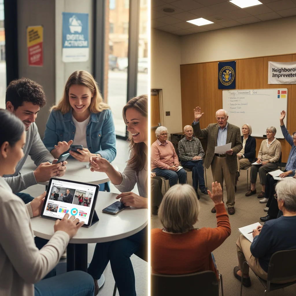 Digital activism and traditional community engagement side-by-side