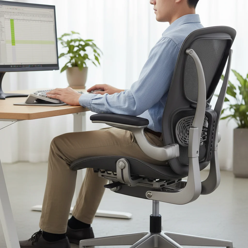 Ergonomic office chair with adjustable lumbar support for comfortable work.
