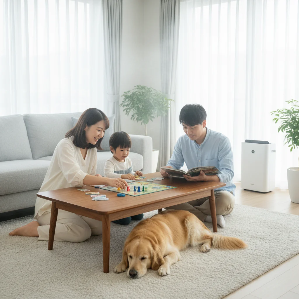 Happy family enjoying clean indoor air at home