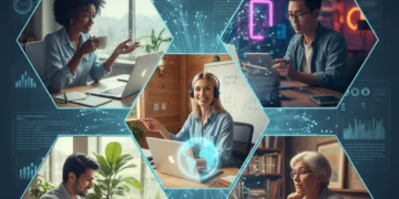 Professionals collaborating remotely, symbolizing future remote work policies in 2026