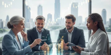 Generational wealth transfer across diverse age groups in a modern financial setting.
