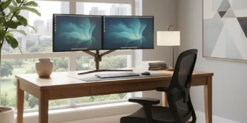 Master Your Workspace: 6 Steps to a Productive Home Office in 2026 Modern ergonomic home office setup with dual monitors and natural light.