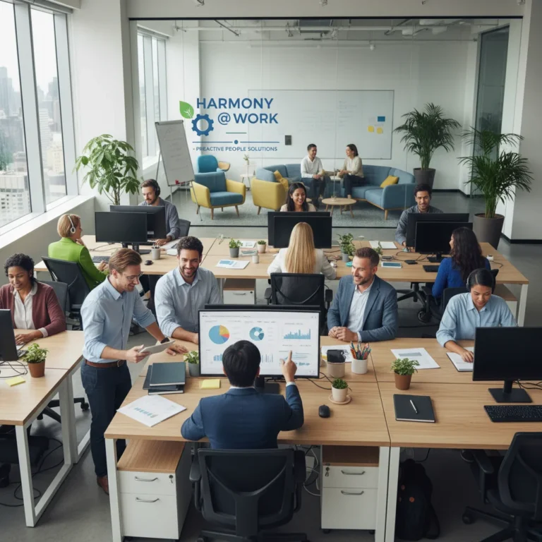 Professionals collaborating in a modern office, symbolizing effective quiet quitting solutions for employers.