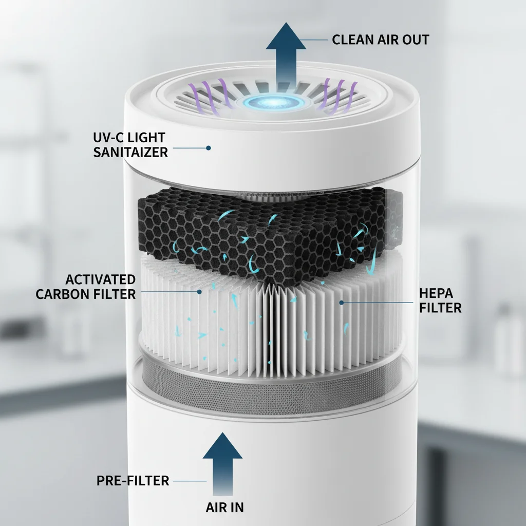 Multi-stage air purification system with labeled filters