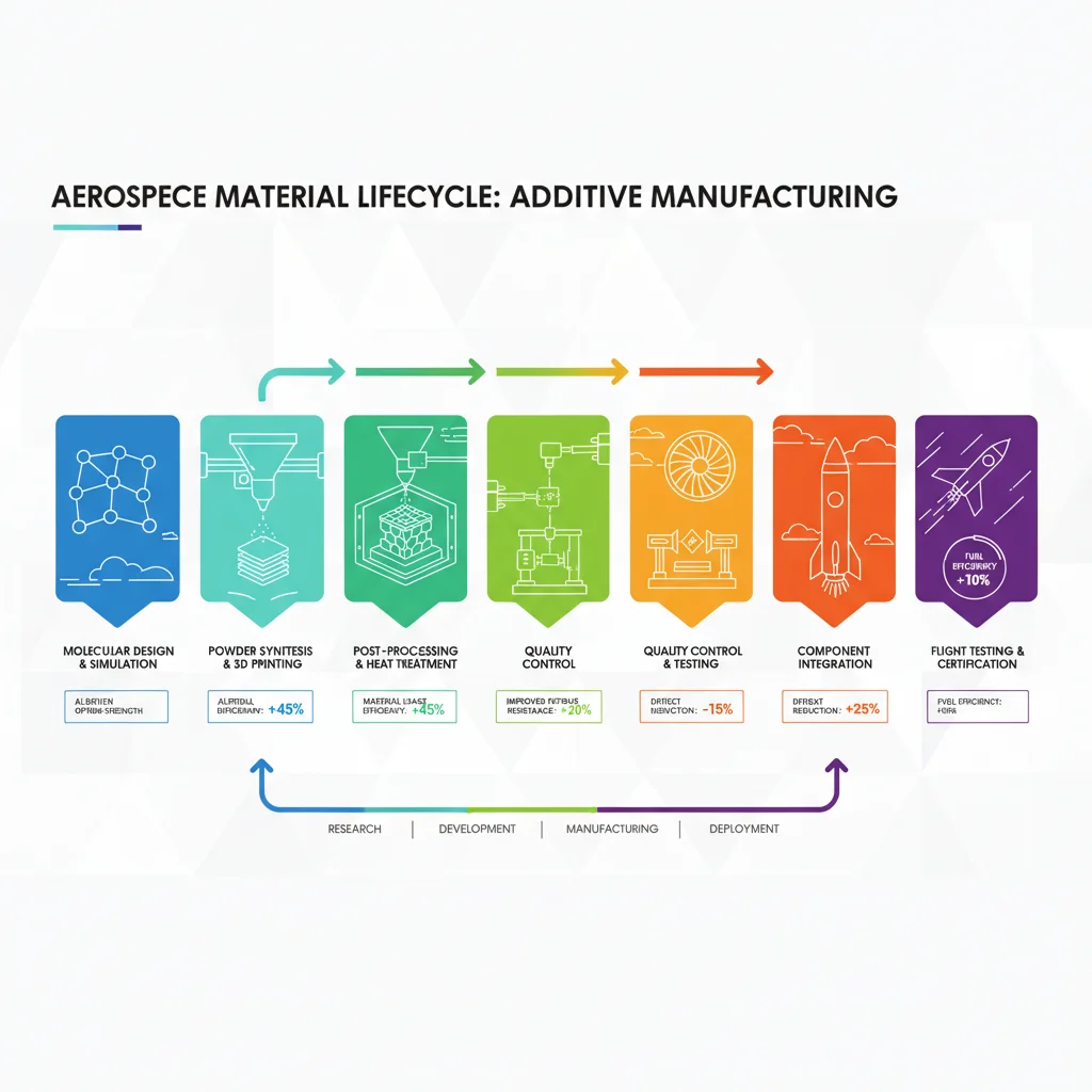 Infographic detailing the lifecycle and efficiency gains of new aerospace additive manufacturing materials.