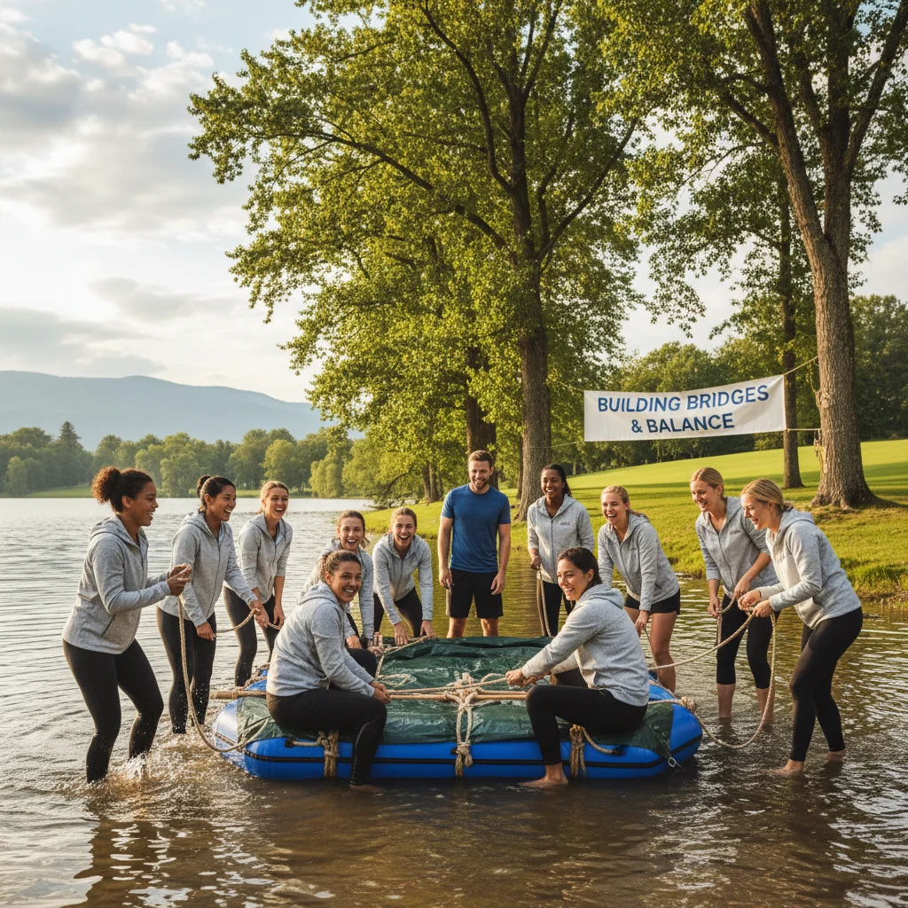 Employees engaged in outdoor team-building, promoting strong company culture and work-life balance.