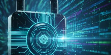 Futuristic digital padlock symbolizing post-quantum cryptography security