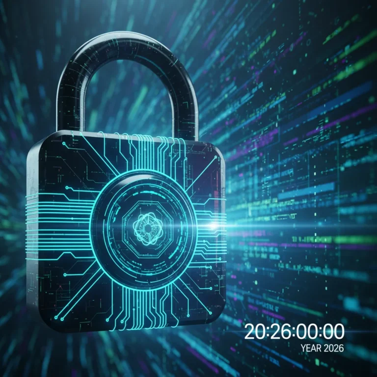 Futuristic digital padlock symbolizing post-quantum cryptography security
