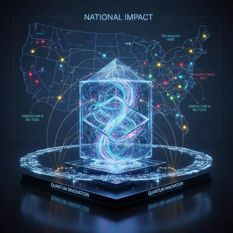 Quantum computer illuminating US industrial landscape