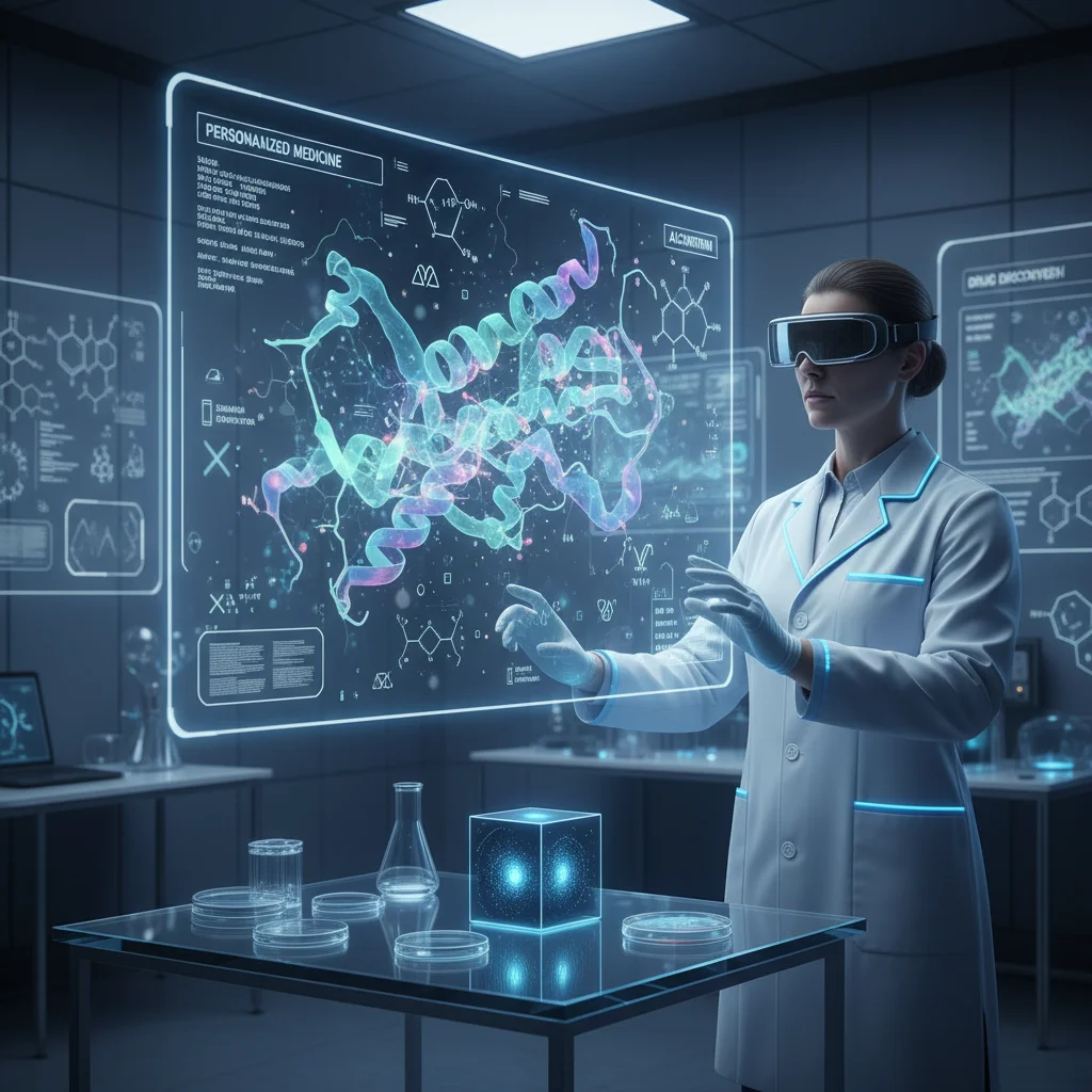 Doctor analyzing quantum-enhanced molecular structure