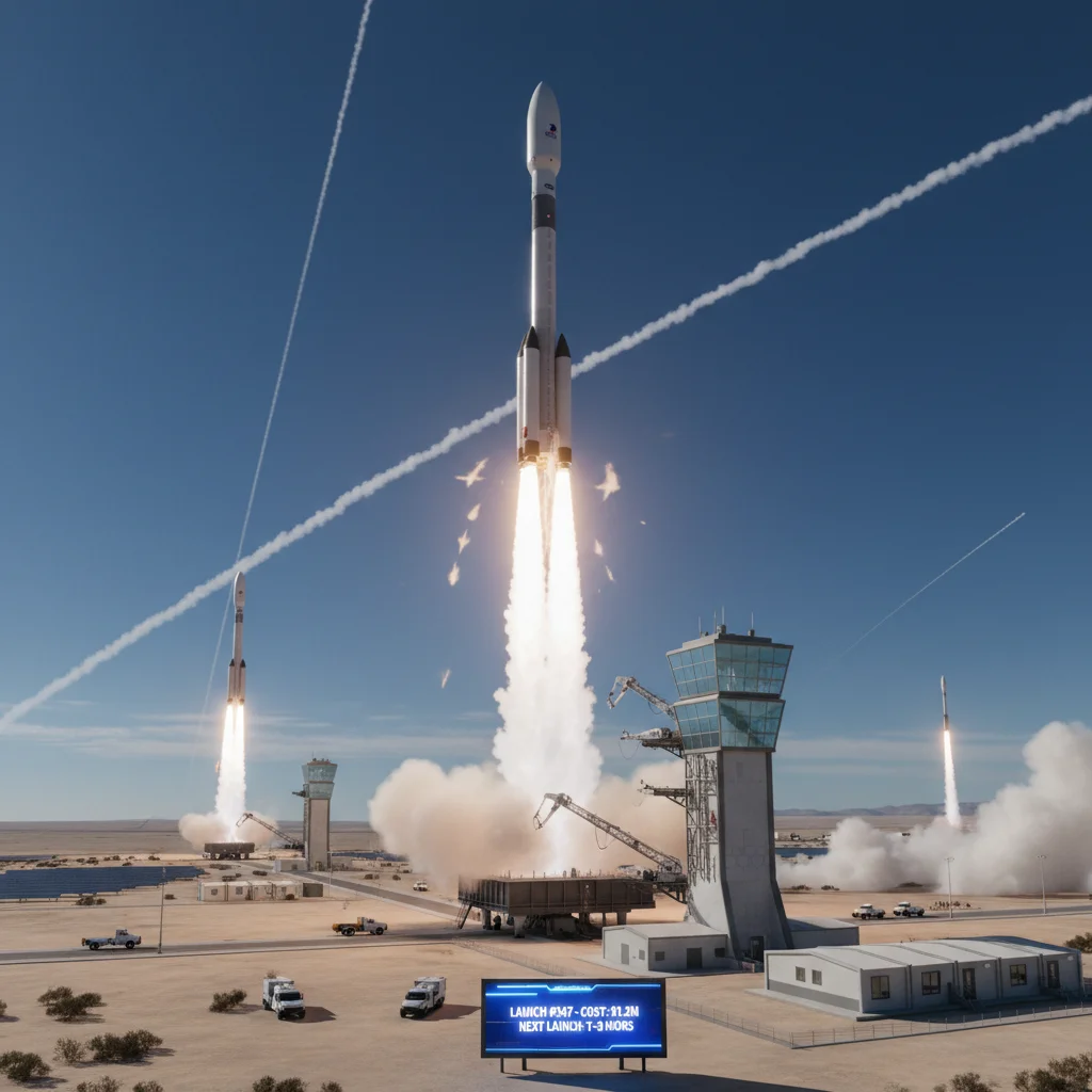 Modern rocket launching from a launchpad, representing the dynamic growth and innovation in the space launch industry.