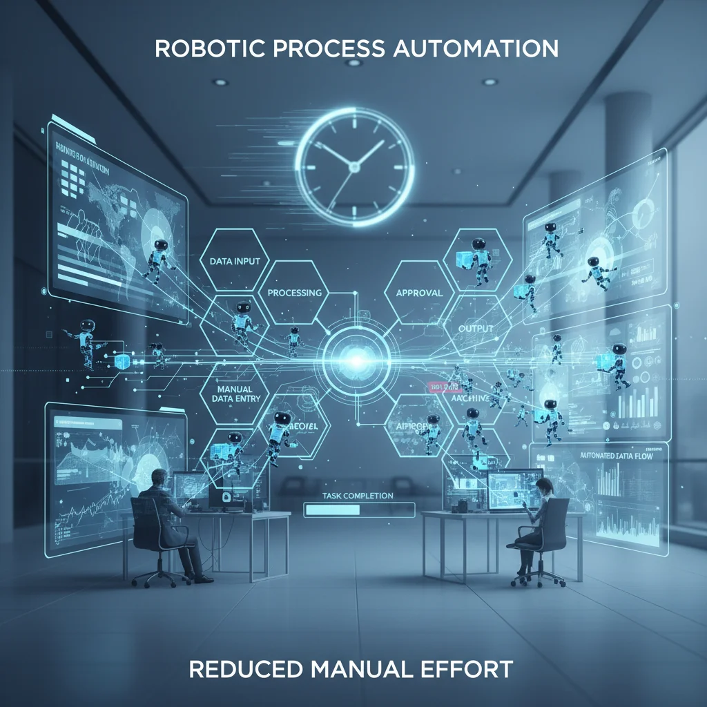 Robotic Process Automation streamlining complex business workflows.