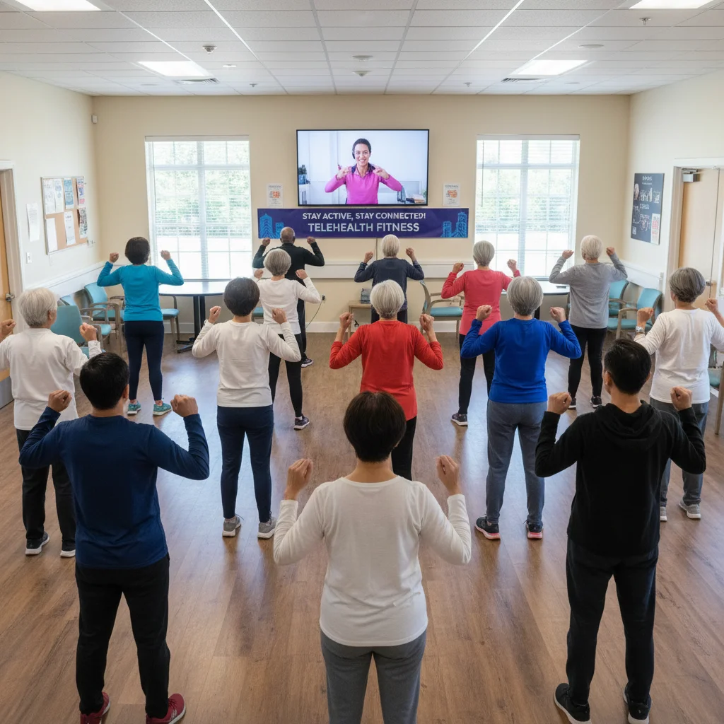 Seniors participating in virtual exercise class