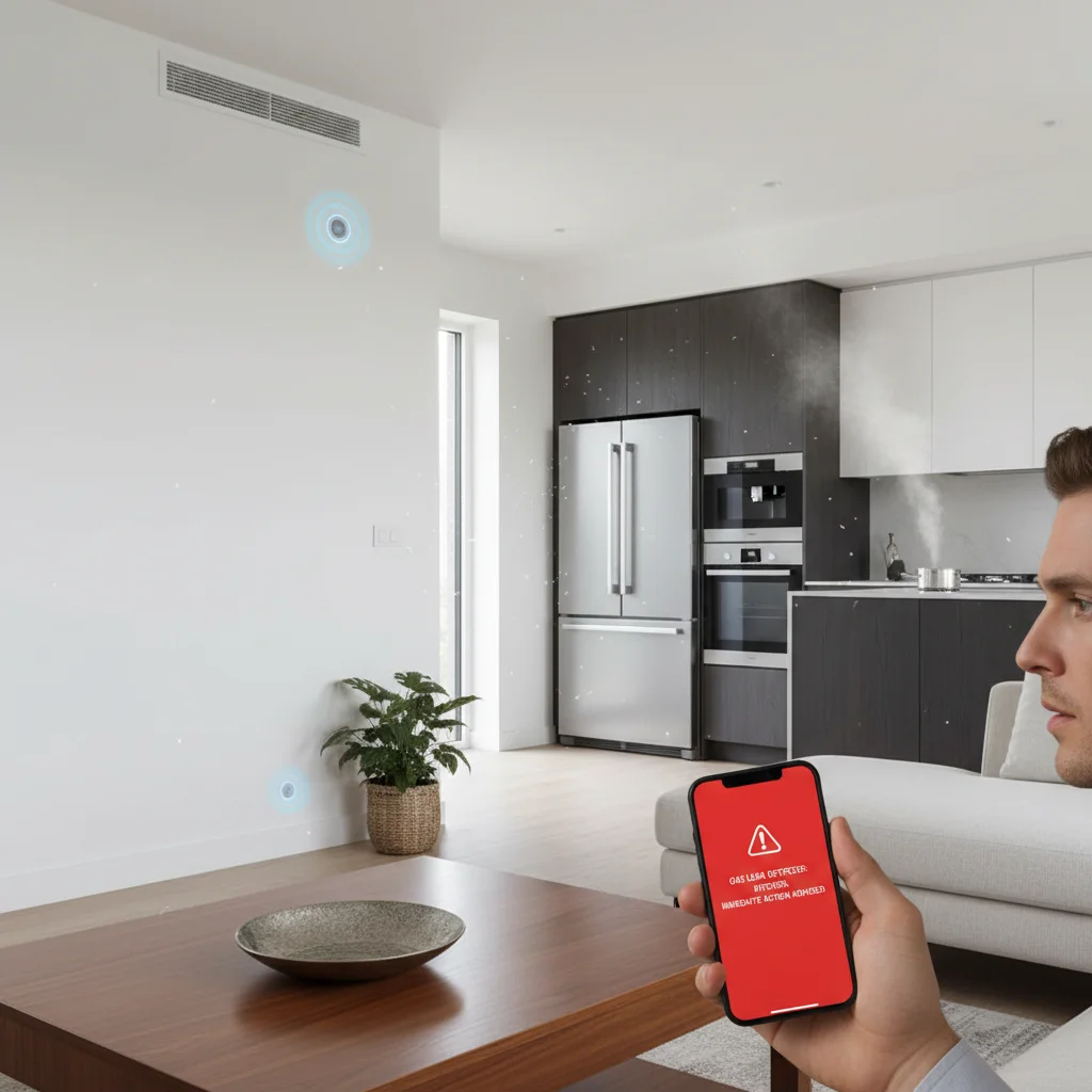 Integrated environmental sensors detecting gas leak in a smart home