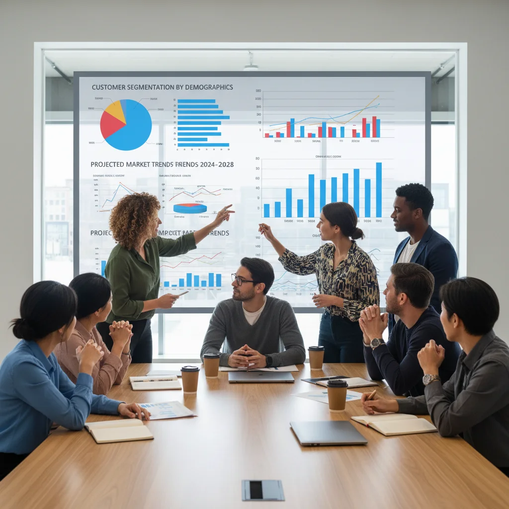 Startup team analyzing customer segmentation with predictive analytics