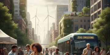 Diverse US consumers embracing sustainable practices for a greener future.