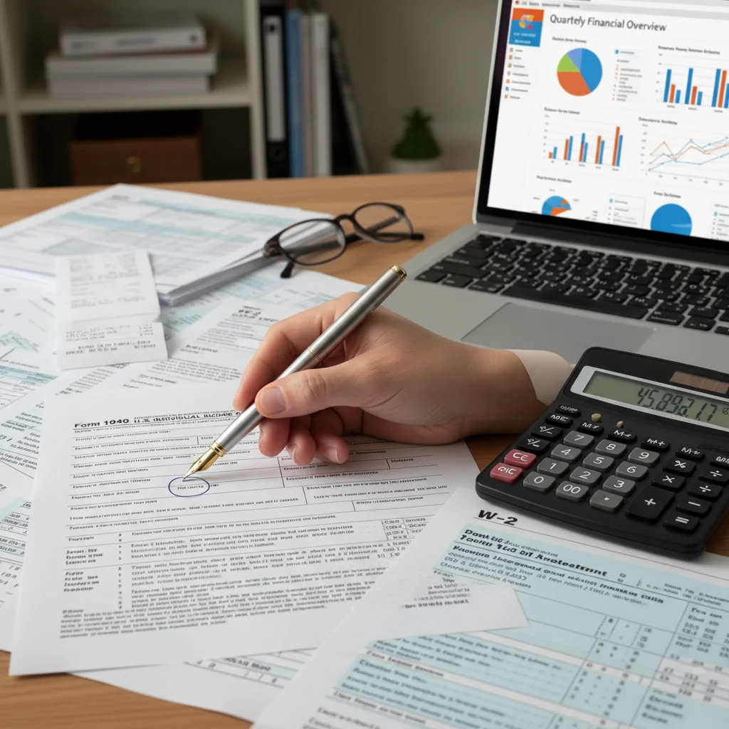 Hand analyzing complex R&D tax credit documentation and financial reports