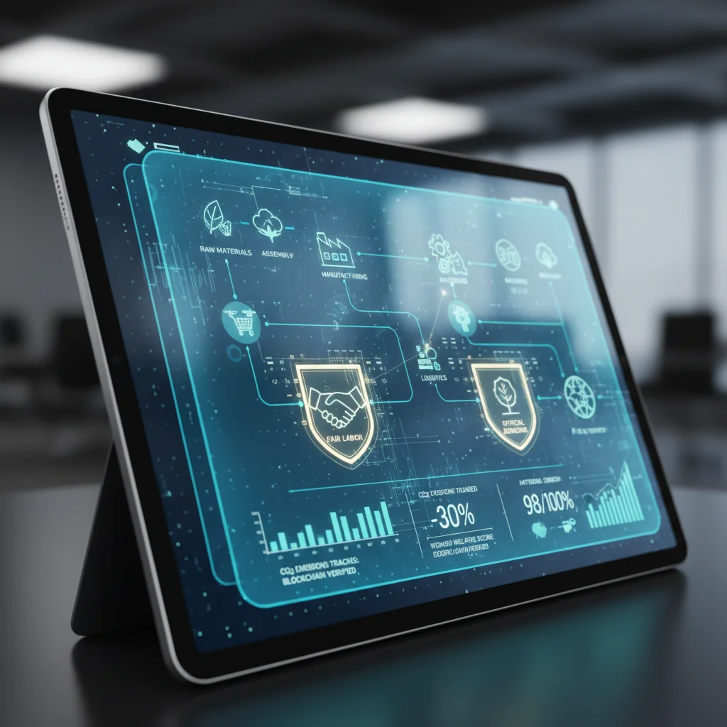 Digital interface displaying a transparent and ethical supply chain.