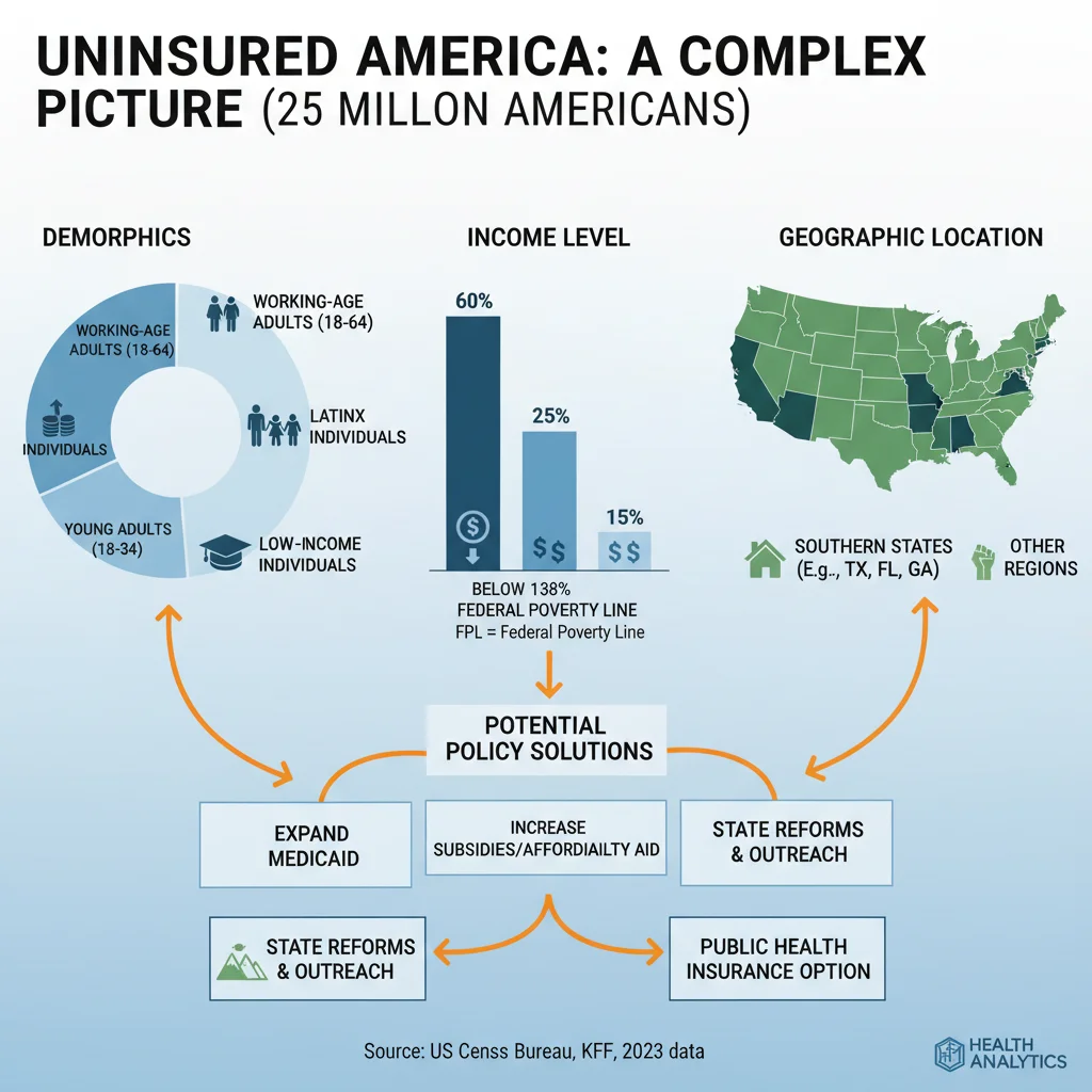 Infographic detailing demographics of 25 million uninsured Americans