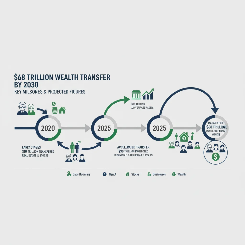 Infographic detailing the timeline and projected scale of the  trillion wealth transfer.