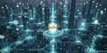 Futuristic digital landscape illustrating the dynamic US patent landscape in 2026, with symbols of AI, biotech, and quantum computing.