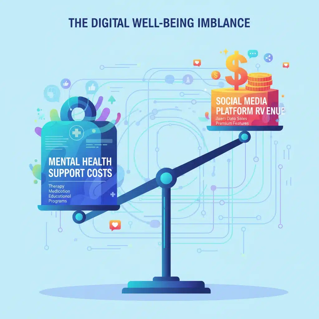 Financial costs of mental health, social media revenue, economic impact