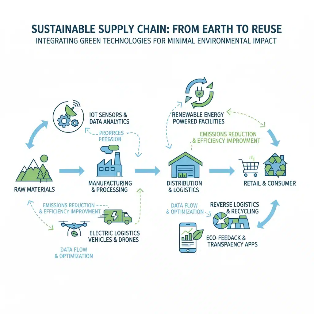 Supply chain optimization with sustainable technology for reduced emissions.