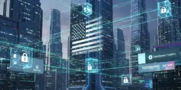 Futuristic digital city with blockchain connections representing Web3 business integration in the US.