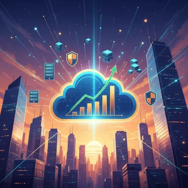 Financial projection of cloud migration ROI for U.S. enterprises in 2026, showing growth and efficiency.