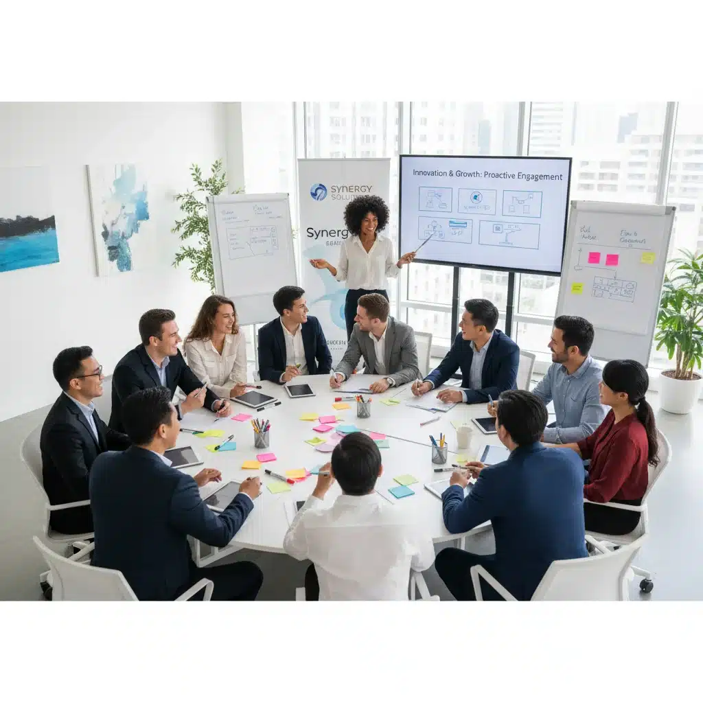 Employees actively participating in an engagement workshop, fostering positive work culture