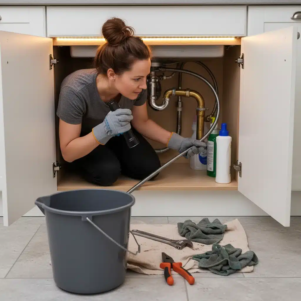 Inspecting kitchen sink P-trap for preventative plumbing maintenance