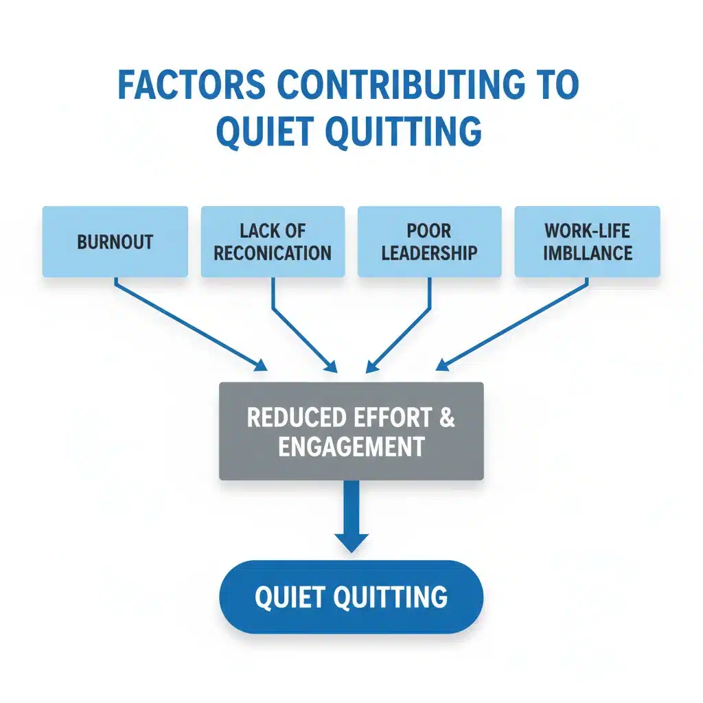 Flowchart depicting factors contributing to quiet quitting in the workplace